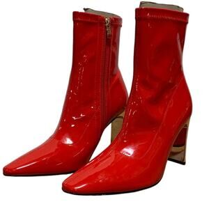 Reitoye Womens Size 8 Red 3.5" Metallic Chunky Heel Square Toe Ankle Boot Shoes